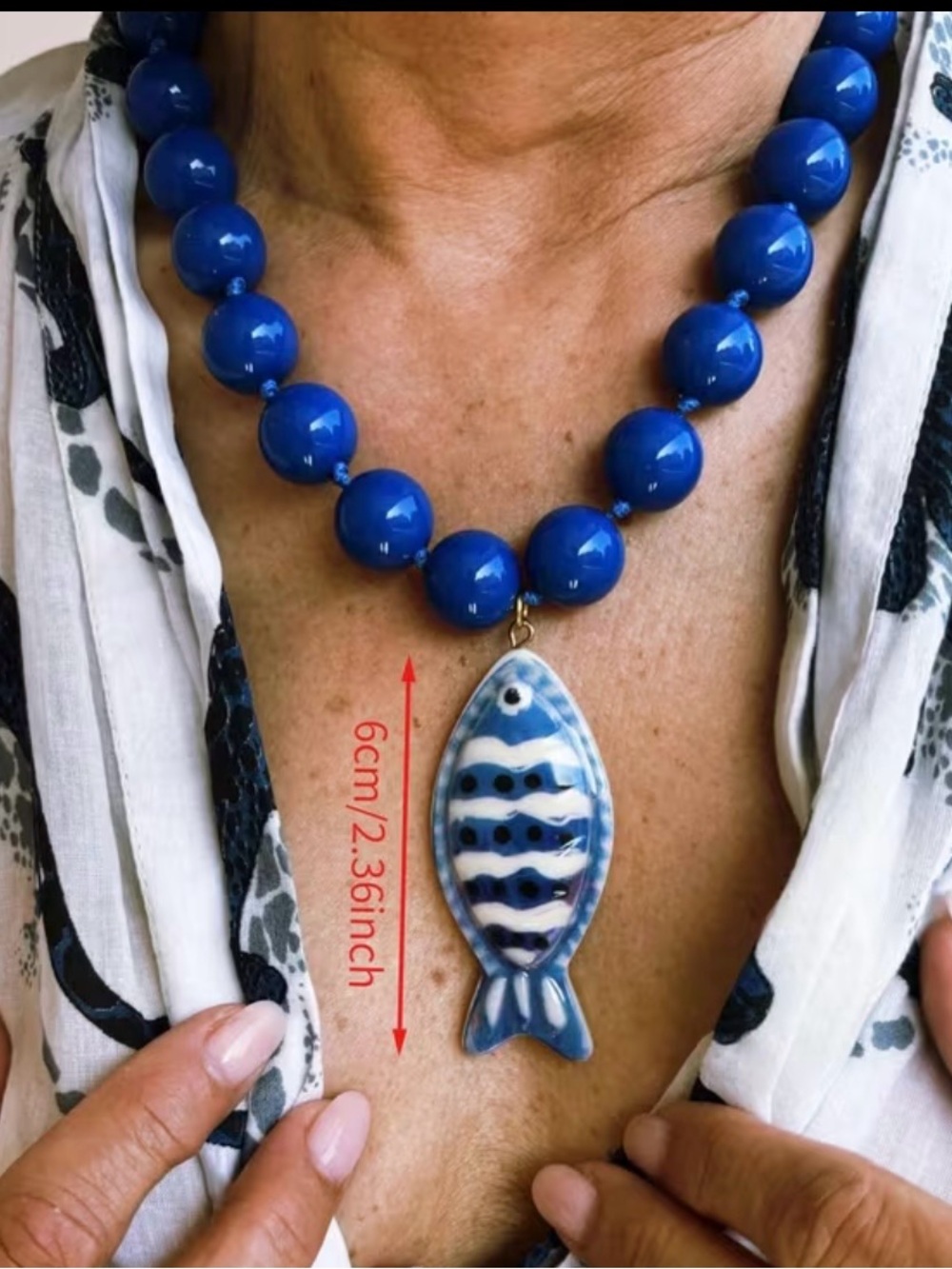 Blue Beaded Necklace with Fish Pendant NWT - Picture 4 of 5